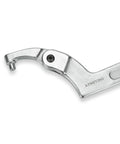 Close-up of C pin wrench from 4 Piece Adjustable Spanner Wrench Set With Round Head Hooks, movable head, metal finish.