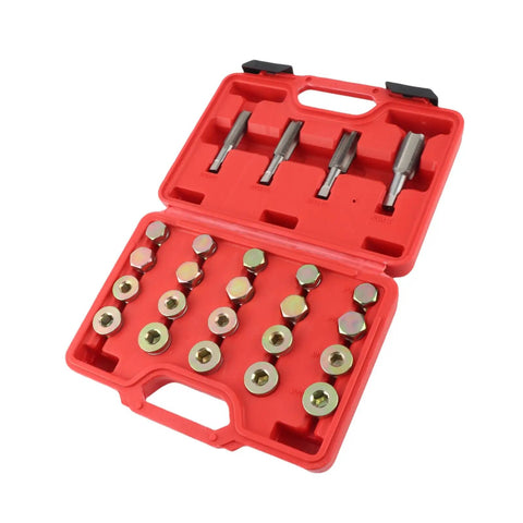 Super Cool 64 Piece Thread Repair Kit For Cars And Trucks To Fix Broken Oil Pan Drain Plug Holes In Sump Gearbox And Diff With Taps And New Plugs red case with taps and plugs