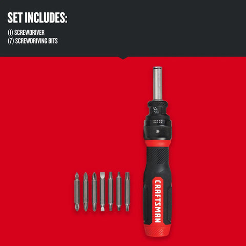 SpeedDrive Ratcheting Screwdriver That Drives Screws 2X Faster With In Handle Bit Storage For Up To 6 Bits, CMHT68129 By Craftsman