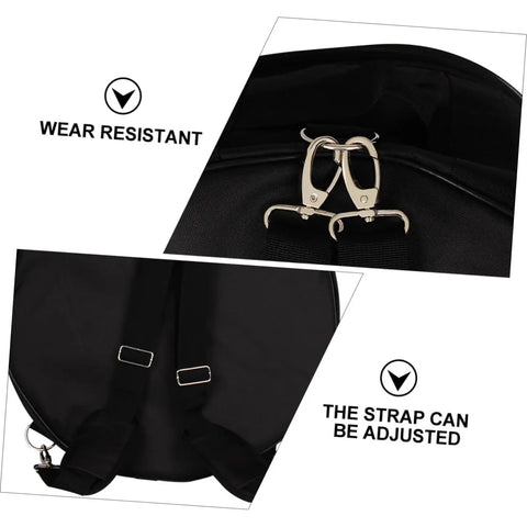 Heavy Duty Oxford Cloth Drum Gig Backpack With Rock Solid Adjustable Padded Straps showing adjustable strap and wear resistant material.