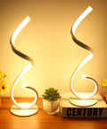 Spiral LED Table Lamp Set Of 2, 10W Dimmable, 3 Color Temp Options on nightstand with decor items
