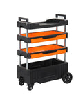 Folding Four Shelf Rolling Tool Cart With Removable Trolley Heavy Duty On Wheels Service Center For Garage Warehouse And Cleaning Jobs Dual Access Drawers And Stackable Storage, 4-shelf black and orange