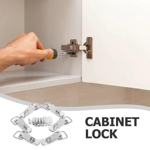 Top Shelf Spring Loaded Toggle Latches In Durable Stainless Steel For Secure Toolbox And Cabinet Catch Hardware Set Of 6 Heavy Duty Locks installed on a cabinet.