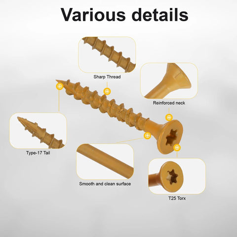 Deck Screws No 8 One And A Half Inch T25 Torx Drive Flat Head Wood Screws Tan 5 Lb Bulk Pack detailed view