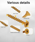 Rock Solid 8 Inch X 1 1/2 Flat Head Wood Screws With T25 Torx Drive For Outdoor Fencing Go Right In Without Pre Drilling 165 Piece Heavy Duty Carbon Steel Screw Set with type 17 tail and sharp thread.