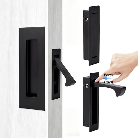 Two-Pack Sliding Pocket Door Handles In Black, Heavy Duty 304 Stainless Steel Recessed Flush Finger Pulls For Closet Doors Image