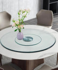 Heavy Duty Slick Spin Tempered Glass Lazy Susan Turntable on a modern dining table with flowers in a vase