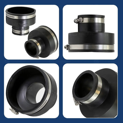 No Fuss Flexible Reducing Coupling 4 To 2 Inch Black Dwv Pipe Connector Leak Proof Rubber Joint for plumbing and drainage.