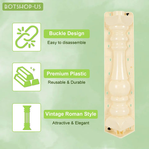 27.6 Inch Concrete Roman Column Molds Set 2 Piece Balustrade Molds, front view showing premium plastic and buckle design