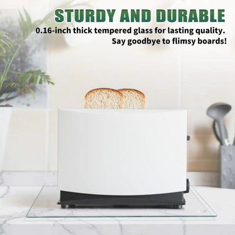 Toaster on Tempered Glass Cutting Boards Set For Kitchen Counters 2 Pack 16x12 And 12x8 Inches Non Slip Grippy Bottom