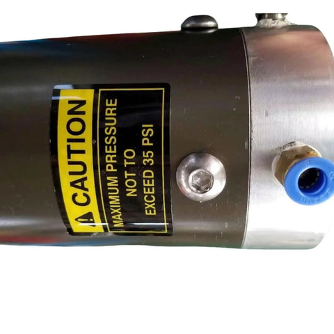 Close-up of caution label on Beefed Up Pneumatic Telescopic Mast, indicating maximum pressure of 35 PSI for safe use.