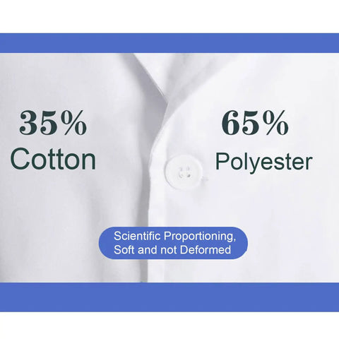 Unisex Pro Grade Lab Coat With Three Pockets White Cotton Poly Blend Lightweight 65% polyester 35% cotton close-up