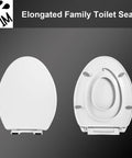 Top Tier Elongated Toilet Seat With Butter Smooth Slow Close Hinges And A Clever Magnetic Toddler Potty Trainer Anti Wiggle Mounts Eliminate All That Loud Slamming Drama, white plastic design, top and bottom views.