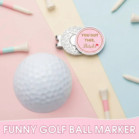Cute Pink Golf Ball Marker Hat Clip For Women Gals Golf Accessory with "You Got This, Bitch!" text next to white golf ball.