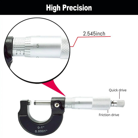 Outside Micrometer 0 To 1 Inch With Ratchet Stop And Lock Nut 0.0001 Inch Precision Machinist Tool Pro Grade Carbide Surfaces close-up