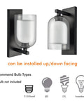 Dope Industrial Black Wall Sconce With Double Glass Shades Wall Mounted Lighting installation options shown with bulb icons.