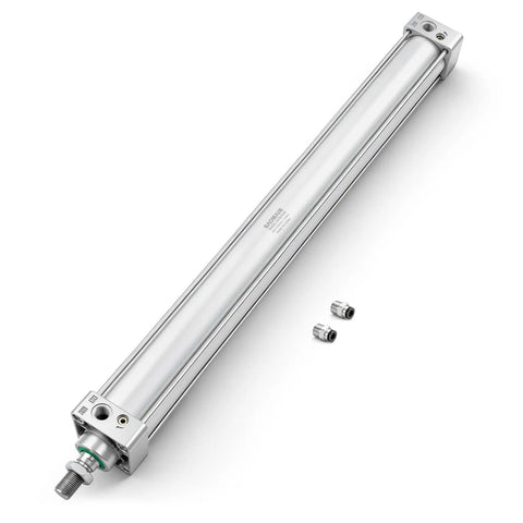 Go-To Workhorse Pneumatic Air Cylinder With 1.96 Inch Bore And 19.68 Inch Stroke Double Acting With Single Rod 1/4 Port M16x1.5 Threaded Rod Includes 2 Push In Fittings For Industrial Automation