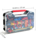 Front view of WORKPRO 582-piece electrical repair kit in clear plastic case with crimp terminals and heat shrink tubes