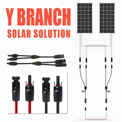 10 Ft 10 AWG Solar Extension Cable With Female And Male Connectors Plus Free Solar Y Adapter Kit for panels and connectors visible