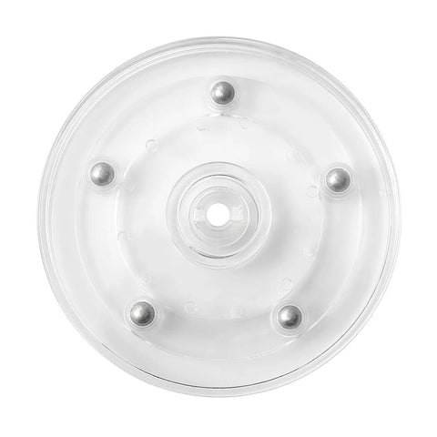 Top view of Two Pack 4 Inch Clear Acrylic Lazy Susan Turntable Set With Ball Bearing 360 Degree Rotation for kitchen organization.