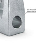 Close-up of Zinc Plated Steel Top Shelf Tough As Nails Beam Clamp showing 3/8 inch non-threaded smooth bore hole.