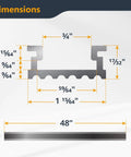 Dimensions of 48 Inch Heavy Duty Aluminum Miter T Track And T Slot Bar Kit showing precise measurements for accurate setup.