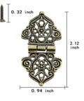 Antique Bronze Engraved Hinge Set 20 Pieces Hollow Carved Design for Jewelry Boxes with screw, dimensions shown
