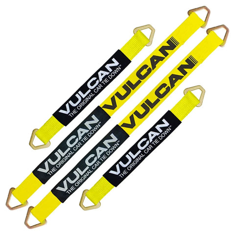 Yellow Series 2 Inch Complete Axle Tie Down System Heavy Duty Kit with branded 22 inch and 36 inch axle straps and snap hooks