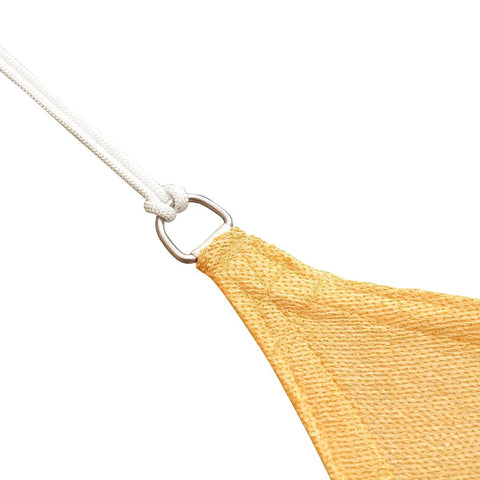 Outdoor Shade Sail Rope Kit 50 Feet Diamond Braided Polyester Line Quarter Inch Thickness with yellow sail corner in use