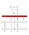 Top Shelf SUS304 Stainless Steel Y Shaped Hose Barb Tee Three Way Pipe Splitter Fitting sizing chart with dimensions 8mm to 108mm.