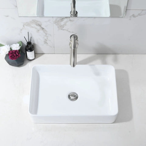 Vessel Bathroom Sink 20x14 Inch Rectangular Porcelain Ceramic Above Counter Modern Art Basin For Vanity Top Notch Premium Quality Hand Wash Vessel With Scratch And Stain Resistant Surface And Low Water Absorption