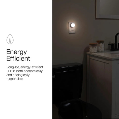 Mini LED Night Light Plug In Dusk To Dawn Sensor Warm White in bathroom, illuminating space with soft glow, energy efficient.
