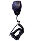 4 Pin CB Radio Microphone Replacement With Ergonomic Grip, Rugged Build, Clear Sound, 8 Foot Coiled Cord, Pro Driver Grade Electret Condenser Mic For CB Transceivers, Black, shown coiled