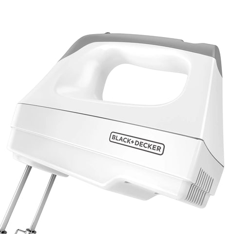 Side view of MX3000W 250 Watt Hand Mixer With 6 Speeds Pro Attachments 2 Wire Beaters And 2 Whisks Bowl Rest Dishwasher Safe Parts.