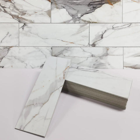 Gold Marble Peel And Stick Subway Tile Set 16 Sheets 4x12 Inches Self Adhesive Stone Composite Backsplash Tiles