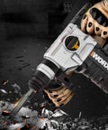 Built Different Heavy Duty Cordless Rotary Hammer Drill With Brushless Motor And Variable Speed Trigger packing serious 2.2 Joules drilling into concrete.