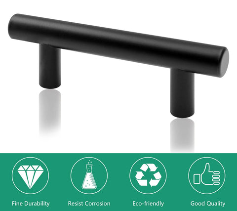 Six Pack Matte Black Drawer Pulls Set With Two And One Half Inch Hole Centers 64mm And Overall Length Three Point Nine Five Inches 100mm Stainless Steel Cabinet Handles For Kitchen Cabinets And Drawers Includes Twelve Mounting Screws, focus on durability and eco-friendly benefits.