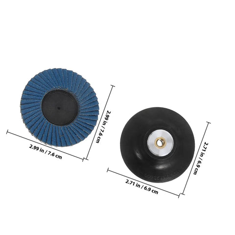 Heavy Duty Flap Abrasive Wheel For Grinder with 40 To 120 Mesh Grit, blue flap design for metal rust removal, 2.99 in diameter.