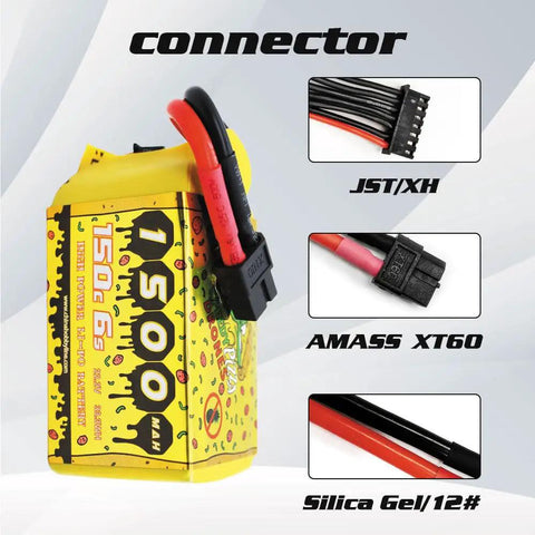 Speedy 1500mAh 6S 22.2V 150C LiPo Battery With XT60 Plug showing connectors for FPV racing drones and planes pack of 2