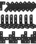 24 Pack Black Stainless Steel L Brackets And Corner Braces Kit With 88 Screws arranged in various shapes for wall mounted furniture support.