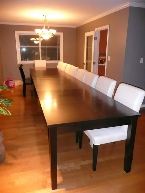 Heavy Duty Soft Maple Table Slide Set Built Like A Tank For Quick Room Flex Extends Forty Eight Inches Straight To A Full One Twenty Inch Spread, dining room setup with long table and chairs.