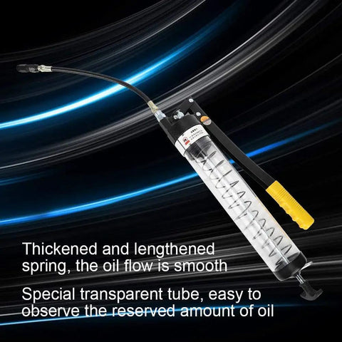 6000 PSI Grease Gun with Transparent Tube for Automotive Industrial and Agricultural Equipment, heavy-duty lubrication tool.
