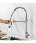 Stainless Steel Kitchen Faucet with Wall-Mounted Spray, Single Handle Cold Water Sink Tap for Top Mount Kitchen Sinks, Design for Modern Kitchens, close-up of spray head.