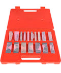 17-piece metal angle block set, 3-inch by 1/4-inch, in a red plastic carrying case