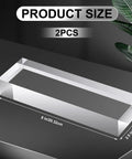 Two Clear Acrylic Display Blocks For Custom Name Plates Blank Cube Stands For Wedding Props Photography Scrapbooking And Craft Projects To Level Up Your Display 2.5 By 8 By 1.125 Inches on a black surface, showing dimensions.