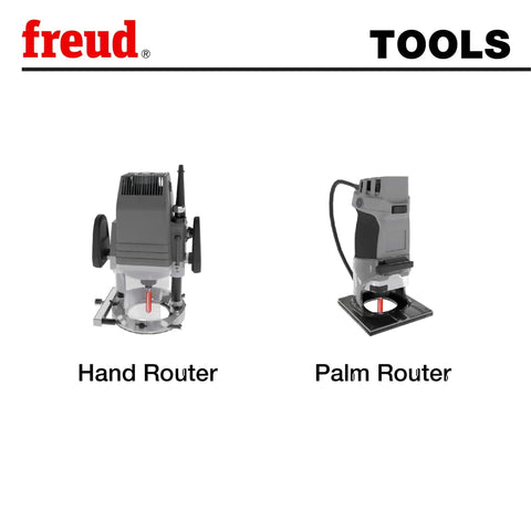 Image of Freud hand router and palm router shown with clear labels.