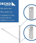 Diagram of Heavy-Duty Steel Shelf Bracket Set, 19.25-Inch By 12.50-Inch, White, 10-Pack With Three Pre-Drilled One Quarter Inch Holes