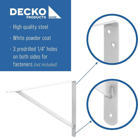 Diagram of Heavy-Duty Steel Shelf Bracket Set, 19.25-Inch By 12.50-Inch, White, 10-Pack With Three Pre-Drilled One Quarter Inch Holes