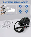 Compact Dry Steam Cleaner 1700W with adjustable settings, 10.5'' high, 72'' hose and powerful steam pressure.