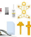 Windshield Chip Repair Kit for Quick Fix and Crack Stop Auto Glass Repair Tool components and usage demonstration on car windshield.
